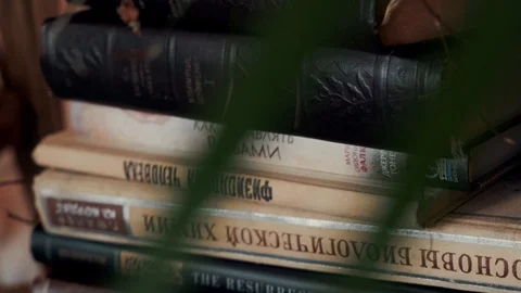 A stack of books lies on the table. Quarantine study and reading books Video stock 127700862