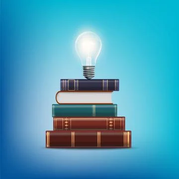 Stack of books with a light bulb above Stock Illustration