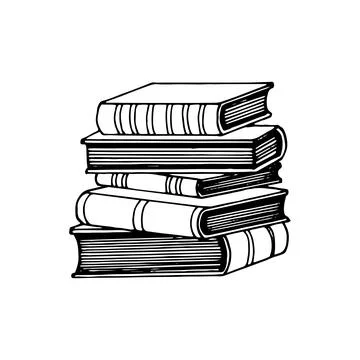 Stack books line art. Student school textbook. Hand drawn doodle vector ill.. Illustrazione stock