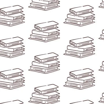 Stack of books line art style seamless pattern. Study, school symbol design Stock Illustration
