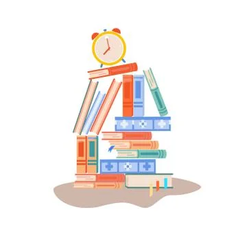A stack of books. Many books lie on top of each other. Rush job. Deadline Stock Illustration