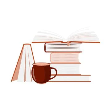 Stack of books mug open book brown Stock Illustration