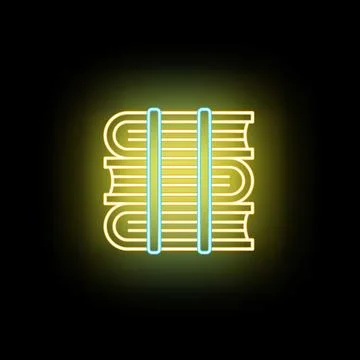 Stack of books neon sign glowing yellow Stock Illustration