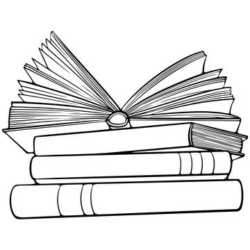 Stack of books with an open book line art Stock Illustration