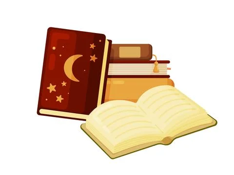 Stack of Books with Open Magic Tome Stockillustratie