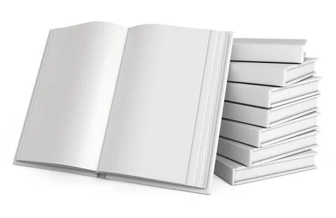 Stack of books. Open white book Stock Illustration
