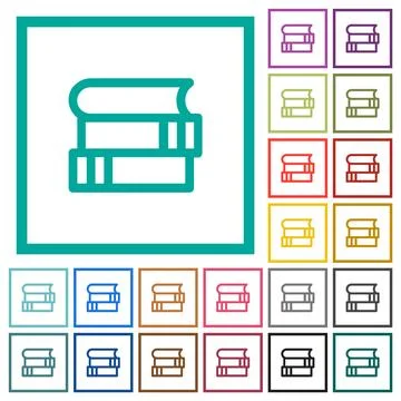 Stack of books outline flat color icons with quadrant frames Illustrazione stock