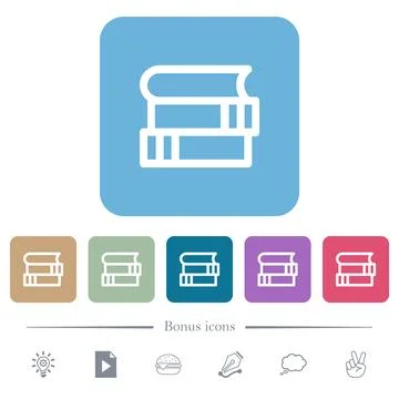 Stack of books outline flat icons on color rounded square backgrounds Stock Illustration