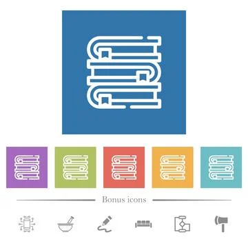 Stack of books outline flat white icons in square backgrounds 스톡 일러스트