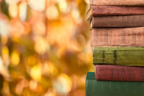 Stack of books over the natural background Stock Photos