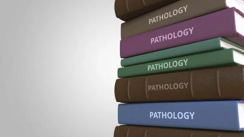 Stack of books on PATHOLOGY, 3D rendering Illustrazione stock