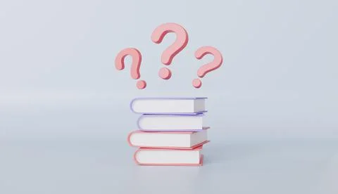 Stack of Books with Pink Question Marks Education Learning Inquiry Concept Stock Illustration