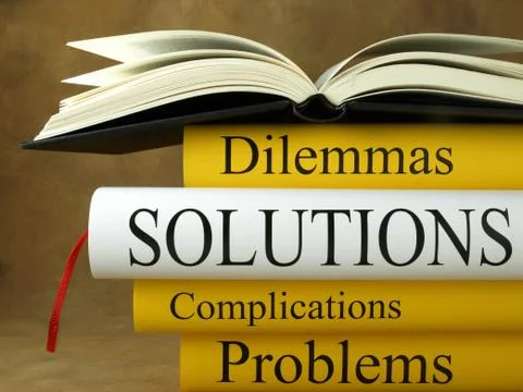 Stack books, Problem-Solving, Solving complicated challenges, Solving dilemmas Stock Photos