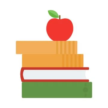 Stack of books with a red apple on top vector flat isolated Illustrazione stock