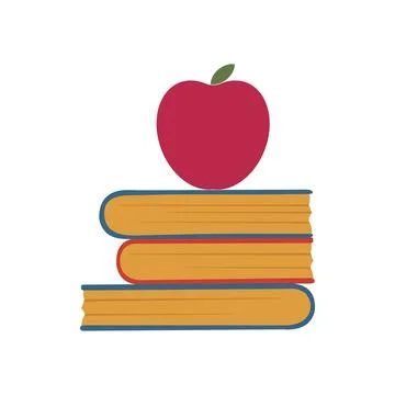 Stack of books with red apple. Vector illustration isolated on white background Illustrazione stock