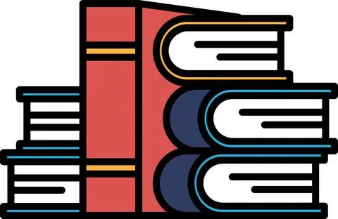 A stack of books with a red book on top Illustrazione stock