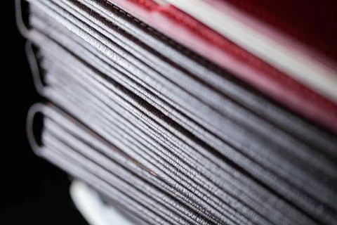 Stack of books with red covers Foto stock