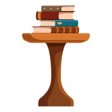 Stack of books resting on round wooden table, knowledge and interior design 스톡 일러스트