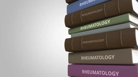 Stack of books on RHEUMATOLOGY, 3D rendering 스톡 일러스트