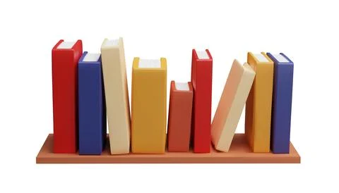 Stack of books row with colored cover on the shelf 3D vector, volumetric Stock Illustration