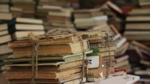 Stack of Books Scattered on the Floor in the Library Video stock 66856123