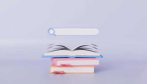 Stack of books with search icon on a white background Stock Illustration