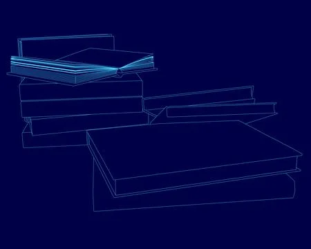Stack of books is shown in a blue background. The books are stacked on top of Stockillustratie