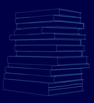 Stack of books is shown in blue. The books are piled on top of each other, with Stock Illustration