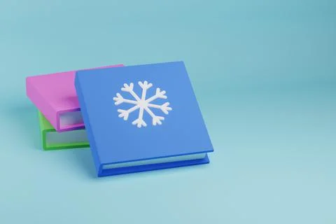 Stack of books with snowflake on the cover, 3d render Stock Illustration