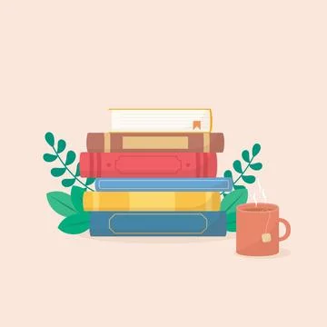 Stack books tea Stock Illustration