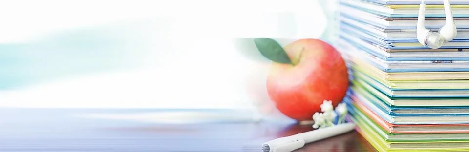 A stack of books. Textbooks on the table. Tutorials are on the desk. Stock Photos