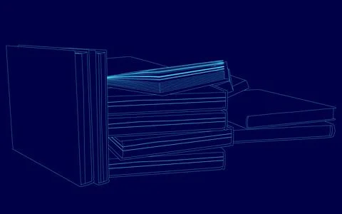 Stack of books with the top one open. The books are blue. The stack is piled on Stockillustratie