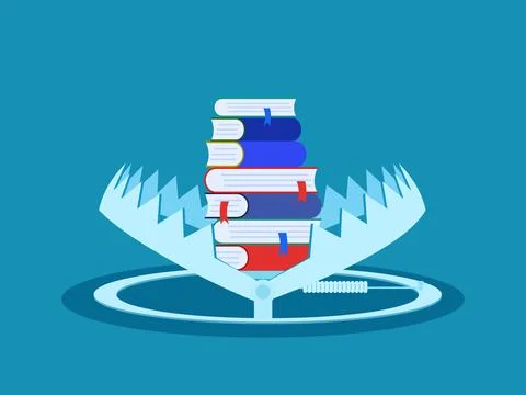 Stack of books in the trap. learning trap concept. vector Stock Illustration