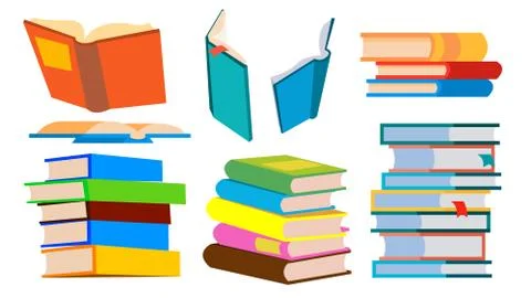 Stack Of Books Vector. Pile. Different Angles, Height. Learning, Reading Concept イラスト素材