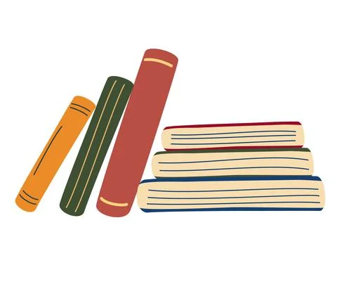 Stack of books. Vertical and horizontal books. World book day. Set of hand dr Stock Illustration