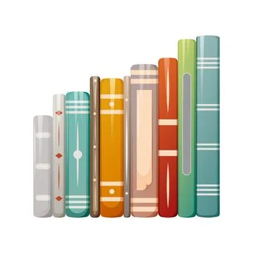 Stack of books, vertical standing. Vector illustration, cartoon style. Stock Illustration