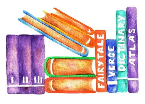 Stack of books, watercolor (4) Stock Illustration