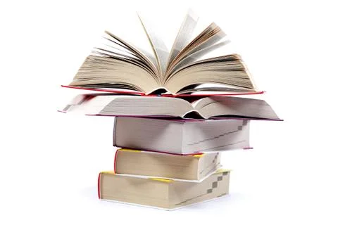 A stack of books on a white background. Stock Photos