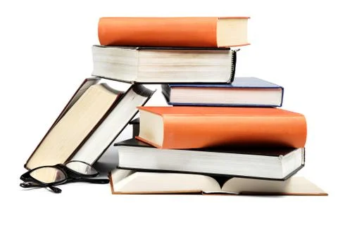 A stack of books on a white background. Stockfoto's
