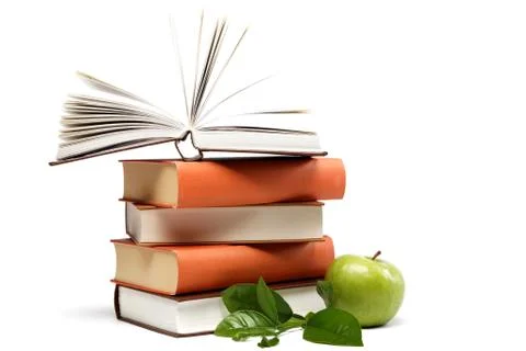 A stack of books on a white background. Stock Photos