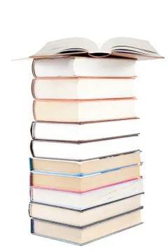 A stack of books on a white background. Stock Photos