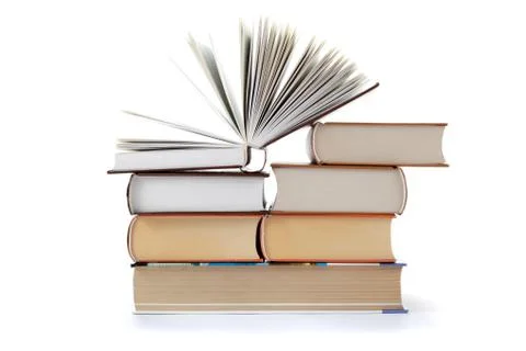 A stack of books on a white background. Stock Photos