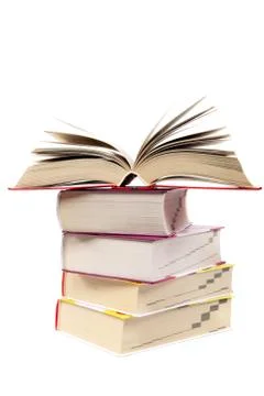 A stack of books on a white background. Stock Photos