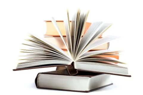 Stack of books on a white background. Stock Photos