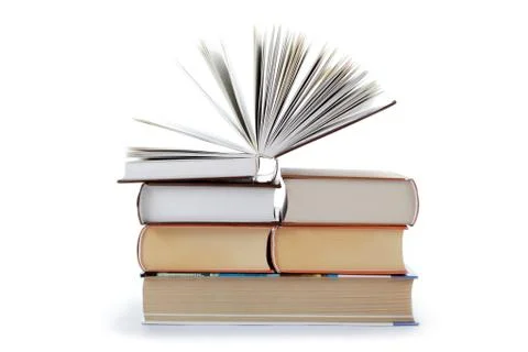 A stack of books on a white background. Stock Photos