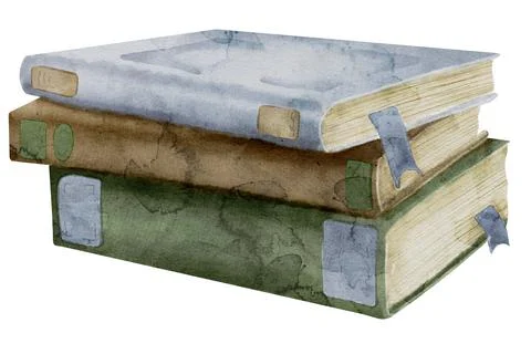 Stack of Books on a white isolated background. Watercolor illustration of school Illustrazione stock