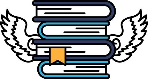 A stack of books with wings on top of them Stockillustratie