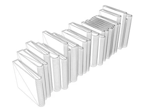 Stack of books wireframe from black lines isolated on white background. Stock Illustration