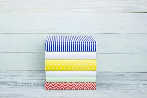 Stack of books on wooden table. Back to school. Copy space Stock Photos