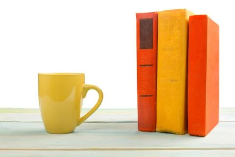 Stack of books on wooden table. Back to school. Copy space Stock Photos